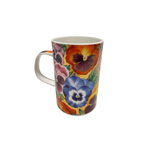 NEW Dunoon Hampton Pansy Gold Bone China Coffee Tea Mug Jane Brookshaw England - Picture 3 of 5